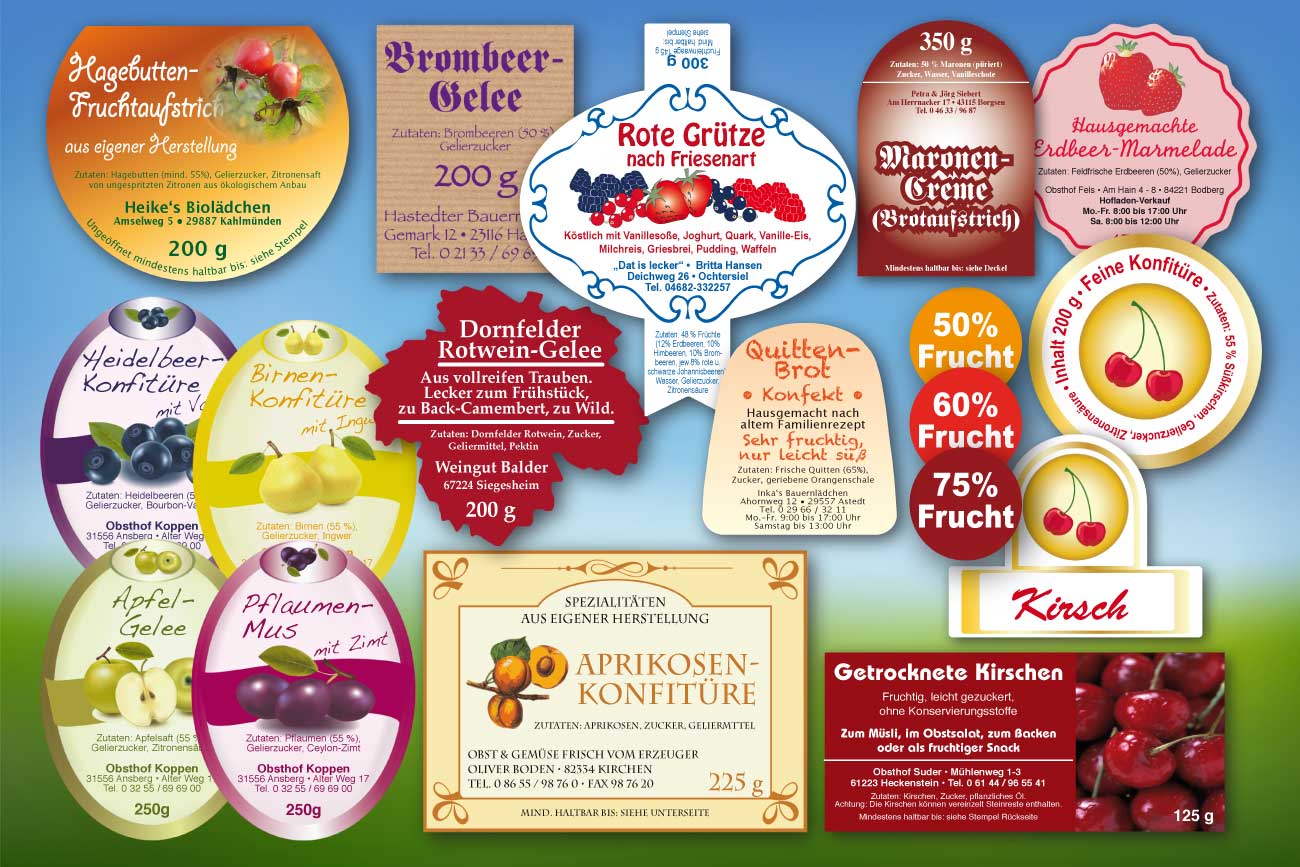 Individuelle Marmeladenaufkleber und Etiketten für Konfitüre und Süßwaren