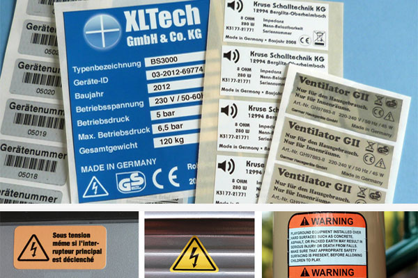Robuste und langlebige Kennzeichnung für Geräte, Maschinen, Anlagen Typenschilder, Maschinenaufkleber, Geräte- und Inventaretiketten mit individuellem Druck, Nummerierung, Barcode