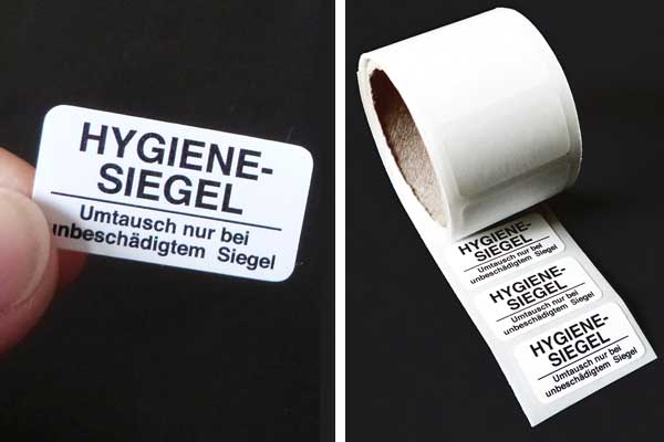 Hygienesiegel aus Sicherheitsfolie auf Rollen rechteckig 28x15 mm für Hygieneverpackungen im Online-Handel