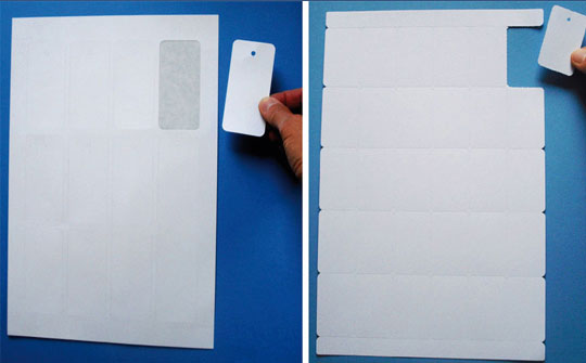 Anhängeetiketten aus Kartonmaterial auf A4-Bogen für Laserdrucker