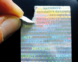 Hologrammetiketten Security aus schimmerndem Papier Hologrammpapier Security in Regenbogenfarben zerreißt bei Ablöseversuchen
