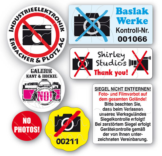 Fotoverbot-Aufkleber mit individuellem Aufdruck in jeder Größe Individuelle Fotoverbot-Aufkleber zum Schutz vor unerwünschten und unerlaubten Aufnahmen