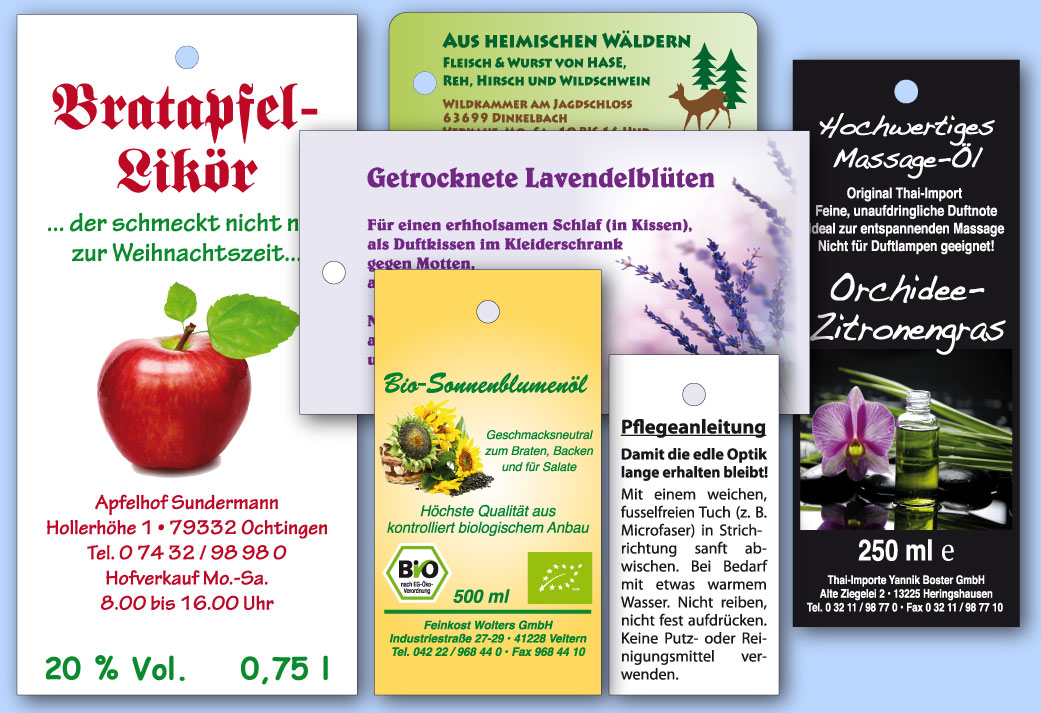 Anhängeschildchen mit individuellem Druck in hochwertiger Offsetqualität Rechteckige Hang Tags als Anhängeetiketten mit individuellem Aufdruck auf Vorder- und Rückseite