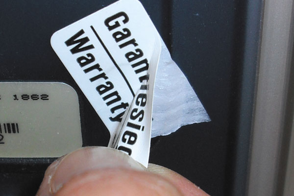 Selbstzerstörendes Sicherheitsetikett mit Aufdruck Garantiesiegel Warranty Seal