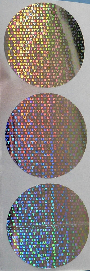 Runde Hologrammetiketten mit Sicherheitsklebstoff zum manipulationssicheren Versiegeln von Verpackungen