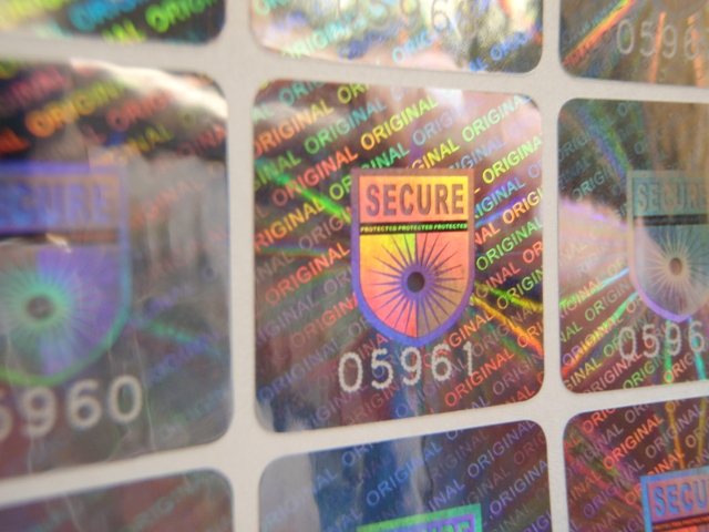 Hologrammsiegel mit fälschungssicherer Laser-Nummerierung Hologrammetikett SECURE ORIGINAL mit fortlaufender Nummerierung als Lasergravur gegen Fälschung