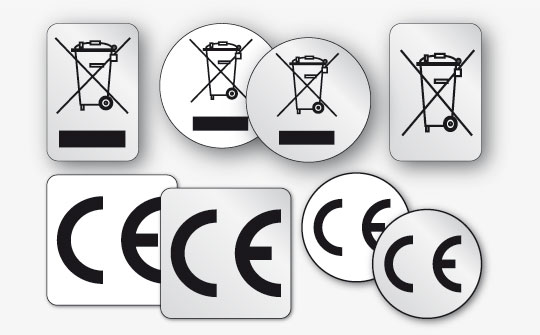 WEEE-Etiketten und Elektro-Aufkleber mit CE-Zeichen in verschiedenen Größen