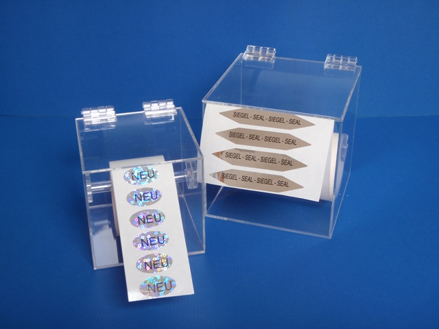 Etikettenspender-Box aus transparentem Acryl für staubgeschützte Aufbewahrung der Rollen
