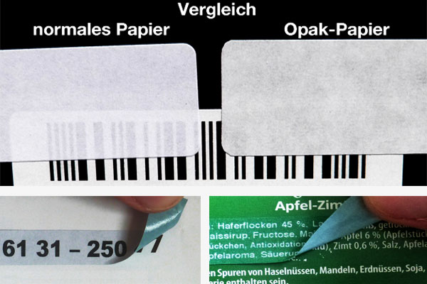 Papieretiketten mit grauem, deckendem Opak-Klebstoff als Korrekturetiketten zum Überkleben