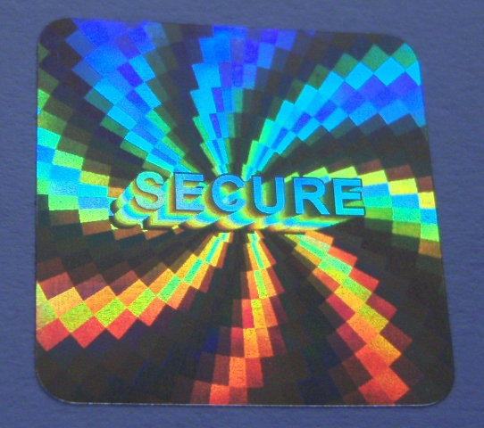 Hologrammaufkleber SECURE im Format 20x20 mm aus manipulationssicherer Hologrammfolie