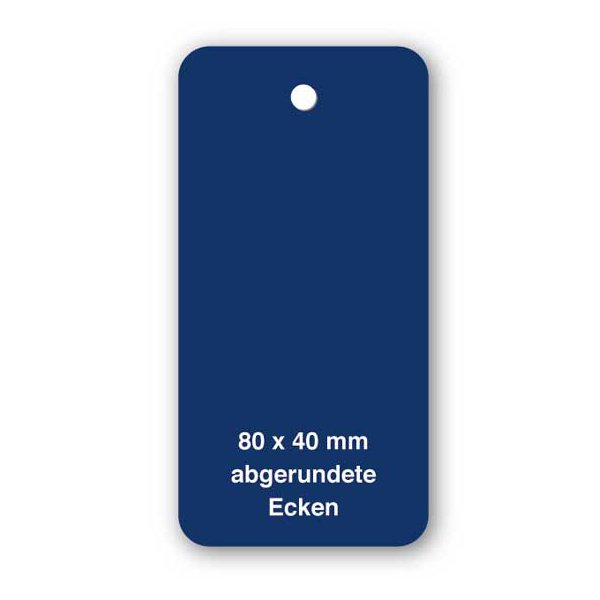 Anhängeetiketten (Hang Tags) aus Kartonmaterial, Farbe dunkelblau, Format 80x40 mm