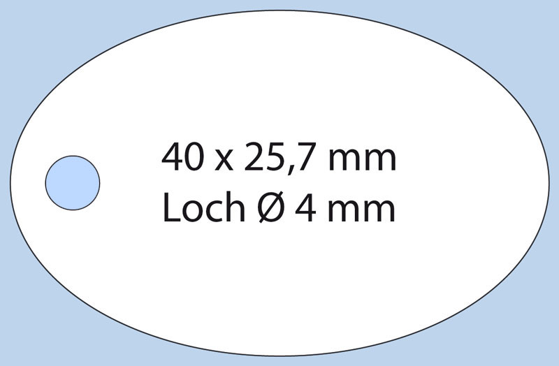 weißes ovales Anhängeetikett aus Karton im Format 40x25,7 mm