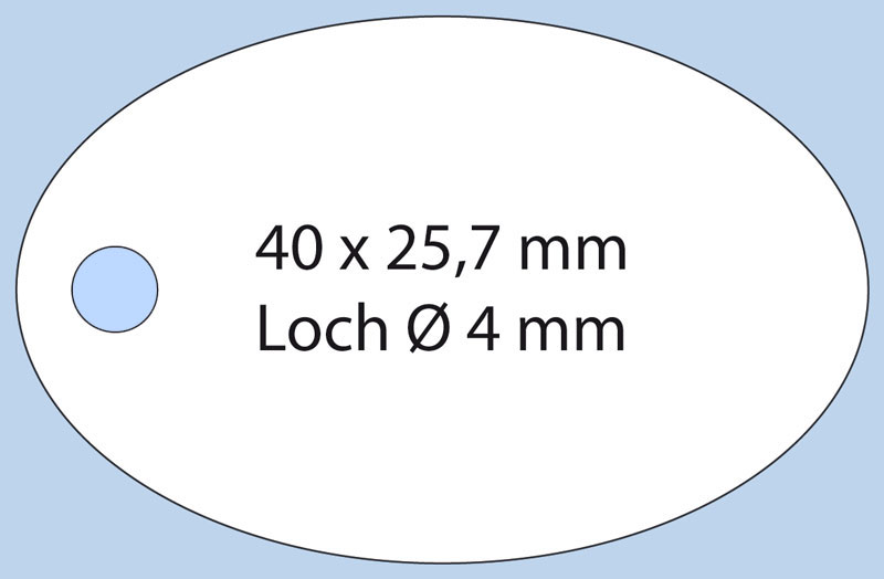 Hang Tag, weißer Karton, oval, Format 40x25,7mm weißes ovales Anhängeetikett aus Karton im Format 40x25,7 mm