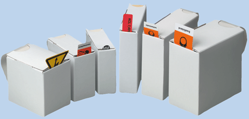 Praktische Pappspender für kleine Rollenetiketten Kleine Spenderboxen in verschiedenen Größen aus Pappe für Rollenetiketten