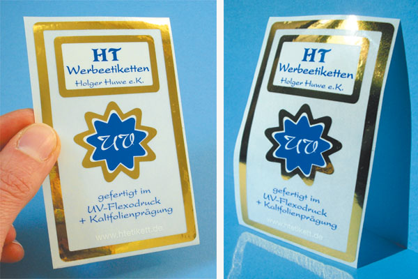 Kaltprägung - edler Metallic-Look für exklusive Kennzeichnung Kaltprägeetiketten mit exklusivem Metallic-Look für extravagante Produktaufkleber und Logo-Etiketten
