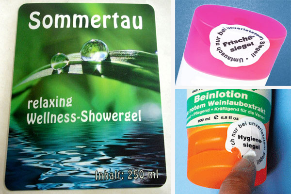 Produktetiketten und Hygiene- und Frischesiegel für Körperpflegeproukte